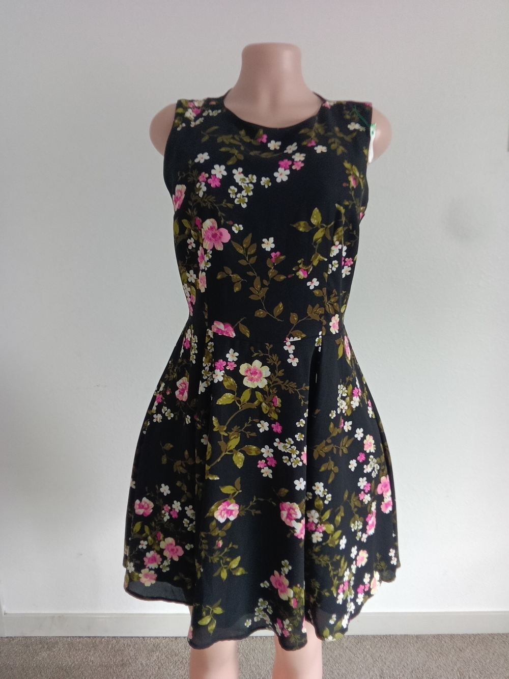 Maison Jules Black Floral Sleeveless Fit & Flare Dress - Pink & Olive